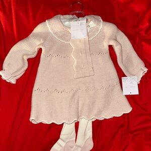 Shabby Chic Pale Pink Knit Dress with Cream Accents